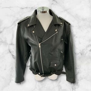 Vintage Street & Steel Police Mens Sz 52 Leather Black Motorcycle Biker Jacket